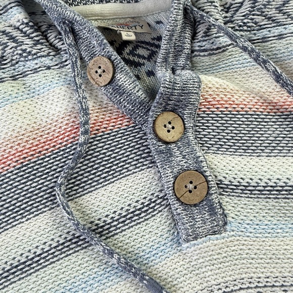 Faherty Cove Sweater Poncho Woven Herringbone cotton pullover Hoodie Size L - Picture 4 of 10